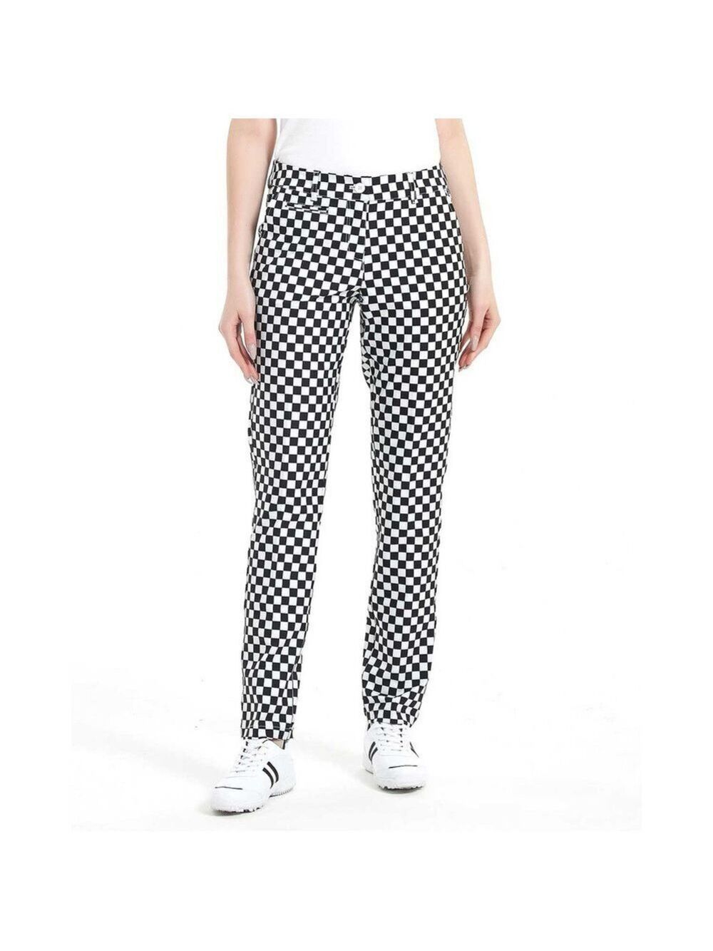 Lesmart Tailored Stretch Golf Pants in Black and White Checkerboard - Size 14